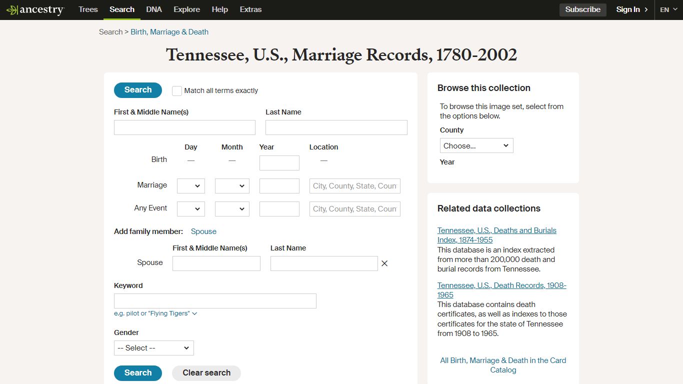 Tennessee, U.S., Marriage Records, 1780-2002 - Ancestry.com